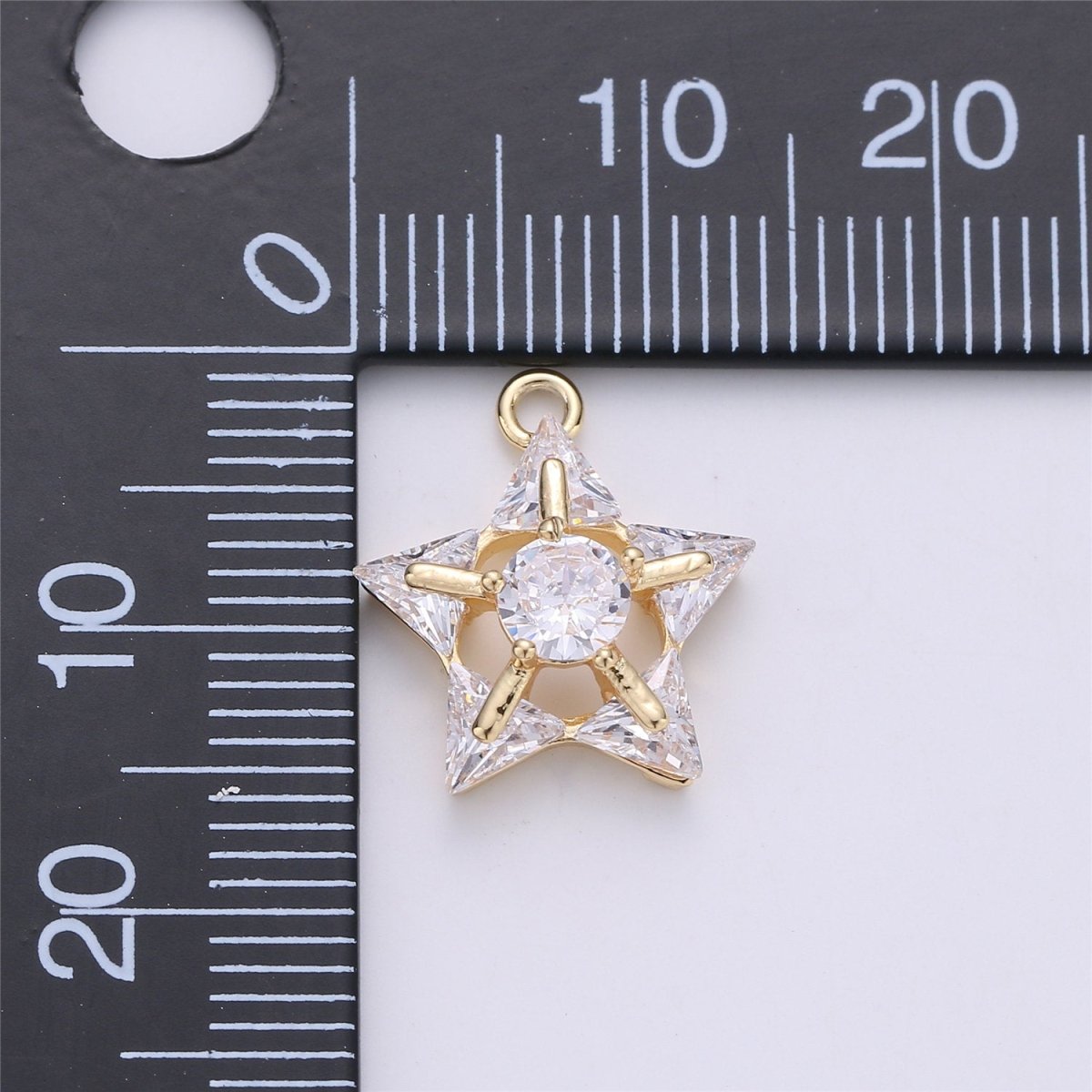 14k Gold plated Star Charms, Dainty Solitaire CZ Star Pendant for Necklace Bracelet Earring Jewelry Making Supply 16x14mm E-499 - DLUXCA