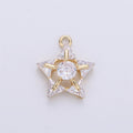 14k Gold plated Star Charms, Dainty Solitaire CZ Star Pendant for Necklace Bracelet Earring Jewelry Making Supply 16x14mm E-499 - DLUXCA