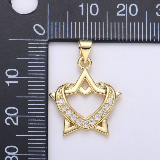 14K Gold plated Star CZ Micro Pave Five Point Star Shape Pendant, Dainty Star Charm, Necklace Bracelet Charm Supply Component J-264 - DLUXCA