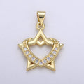14K Gold plated Star CZ Micro Pave Five Point Star Shape Pendant, Dainty Star Charm, Necklace Bracelet Charm Supply Component J-264 - DLUXCA