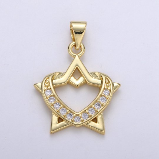 14K Gold plated Star CZ Micro Pave Five Point Star Shape Pendant, Dainty Star Charm, Necklace Bracelet Charm Supply Component J-264 - DLUXCA