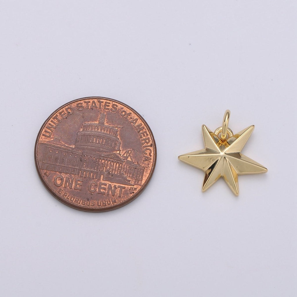 14k Gold plated Star Pendant Starburst Charm 15mm Celestial Jewelry Making Supply D-590 - DLUXCA