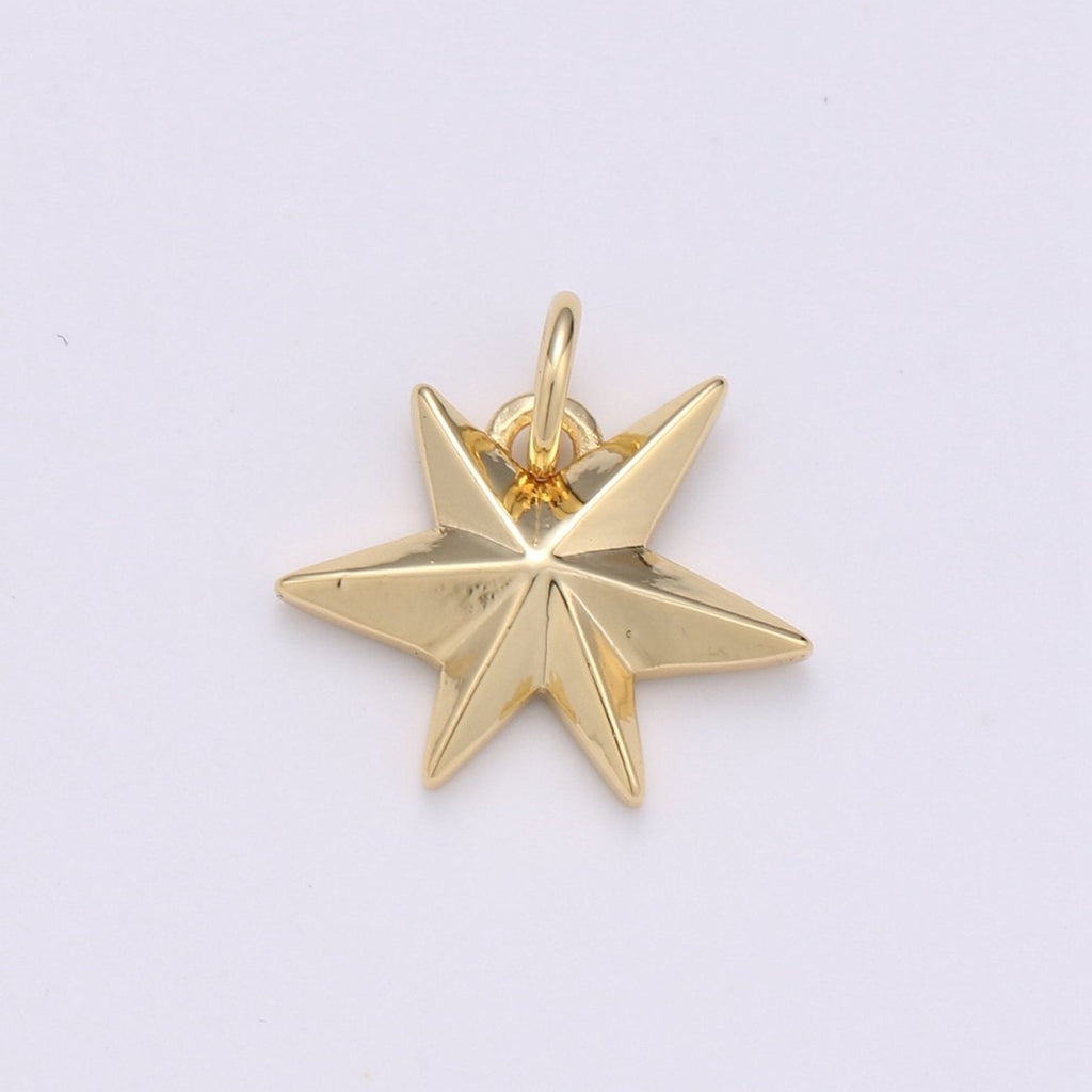 14k Gold plated Star Pendant Starburst Charm 15mm Celestial Jewelry Making Supply D-590 - DLUXCA