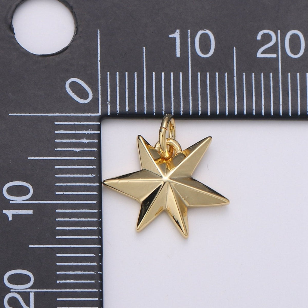 14k Gold plated Star Pendant Starburst Charm 15mm Celestial Jewelry Making Supply D-590 - DLUXCA