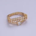 14k Gold plated Statement Ring, CZ Micro Pave Ring, Everyday Ring, Open Adjustable Ring S-536 - DLUXCA