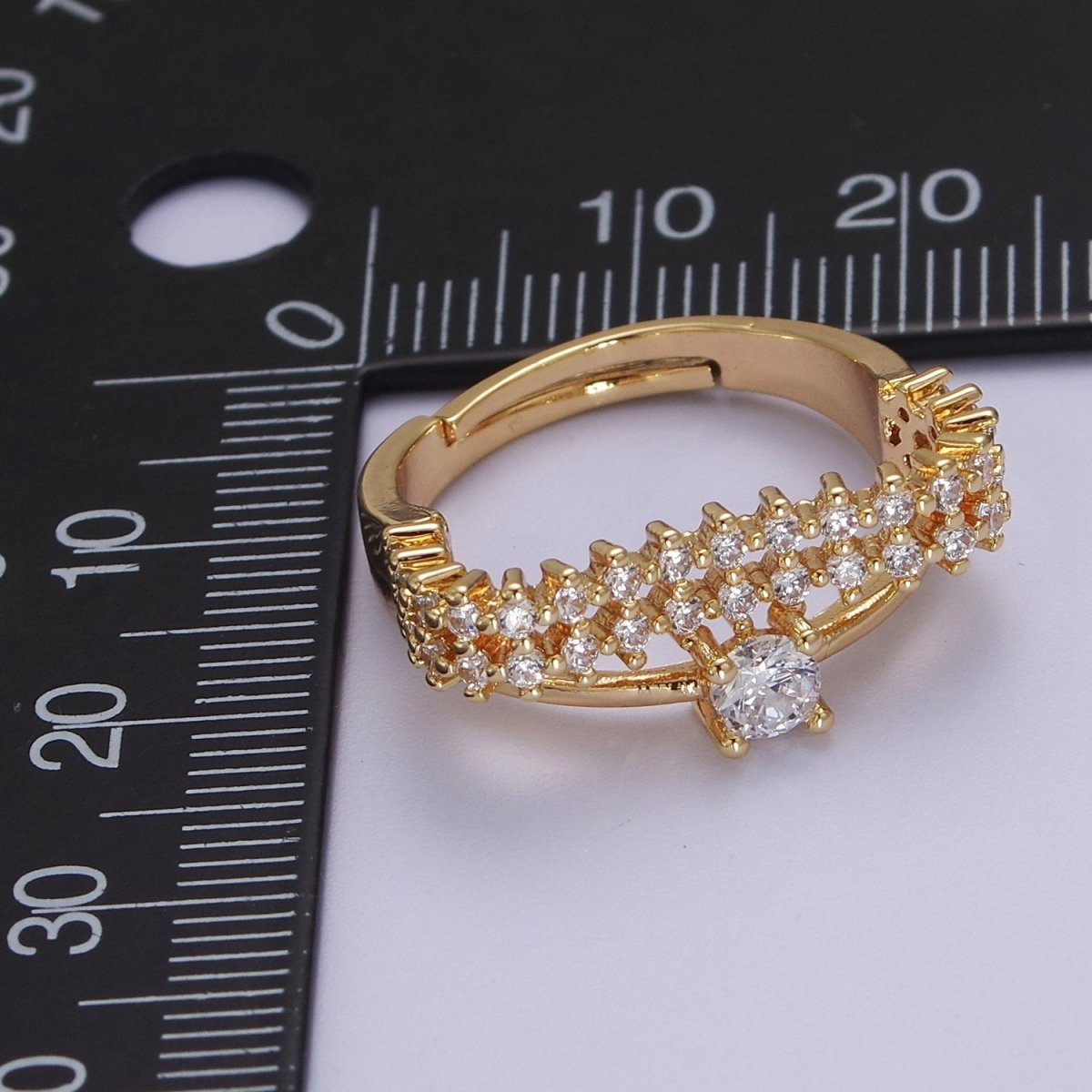 14k Gold plated Statement Ring, CZ Micro Pave Ring, Everyday Ring, Open Adjustable Ring S-536 - DLUXCA