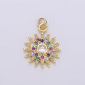 14k Gold plated Sun Charm Micro Pave Sun Burst Charm, Rainbow Cubic Charms, CZ Gold Celestial Charm, Dainty Minimalist Jewelry SupplyC-471 - DLUXCA