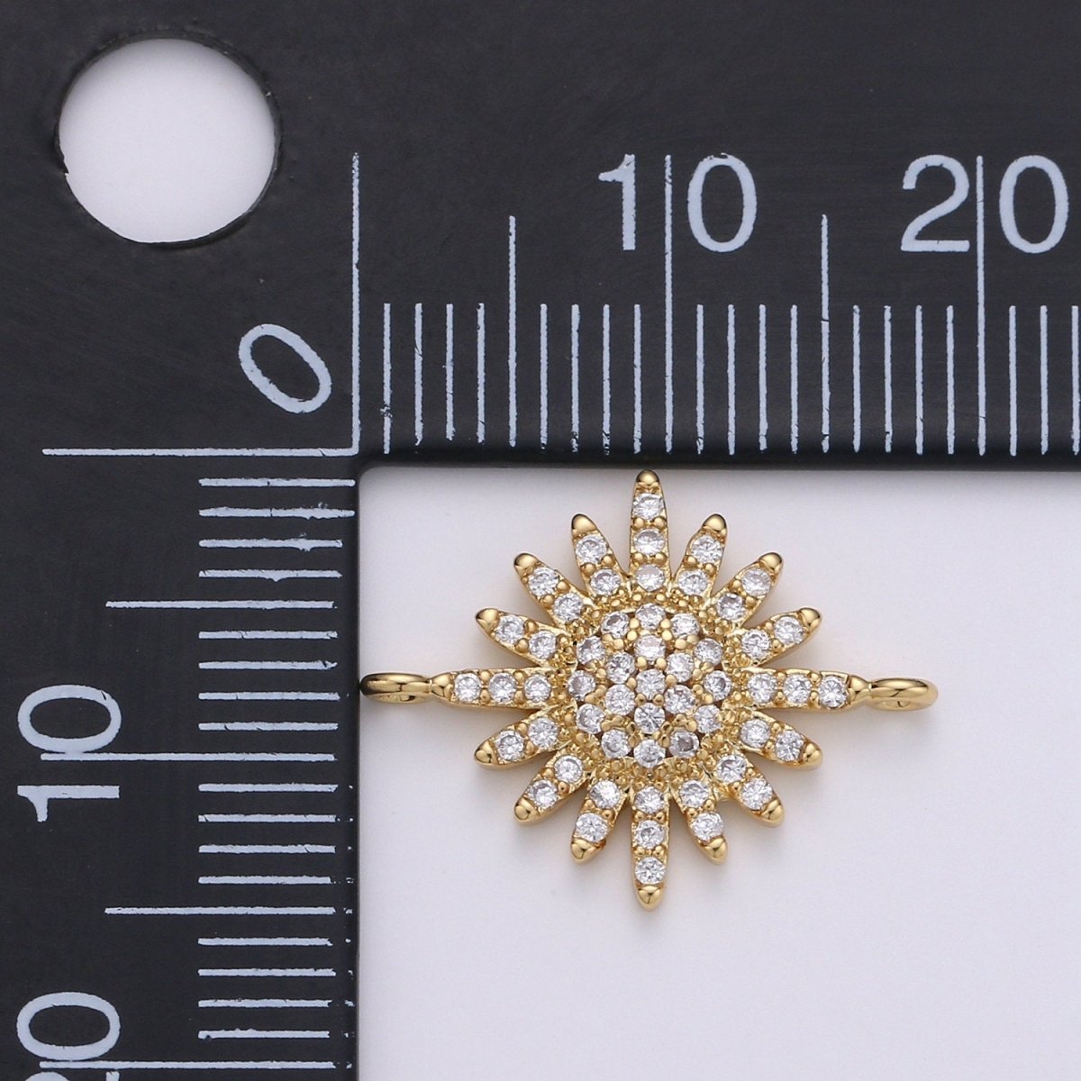 14K Gold plated Sun CZ paved Connectors, Celestial Jewelry Sunshine, Sunburst F-504 - DLUXCA