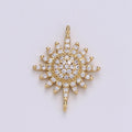 14K Gold plated Sun CZ paved Connectors, Celestial Jewelry Sunshine, Sunburst F-504 - DLUXCA