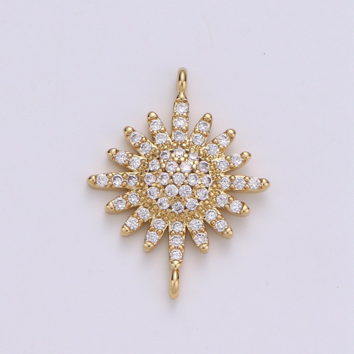 14K Gold plated Sun CZ paved Connectors, Celestial Jewelry Sunshine, Sunburst F-504 - DLUXCA