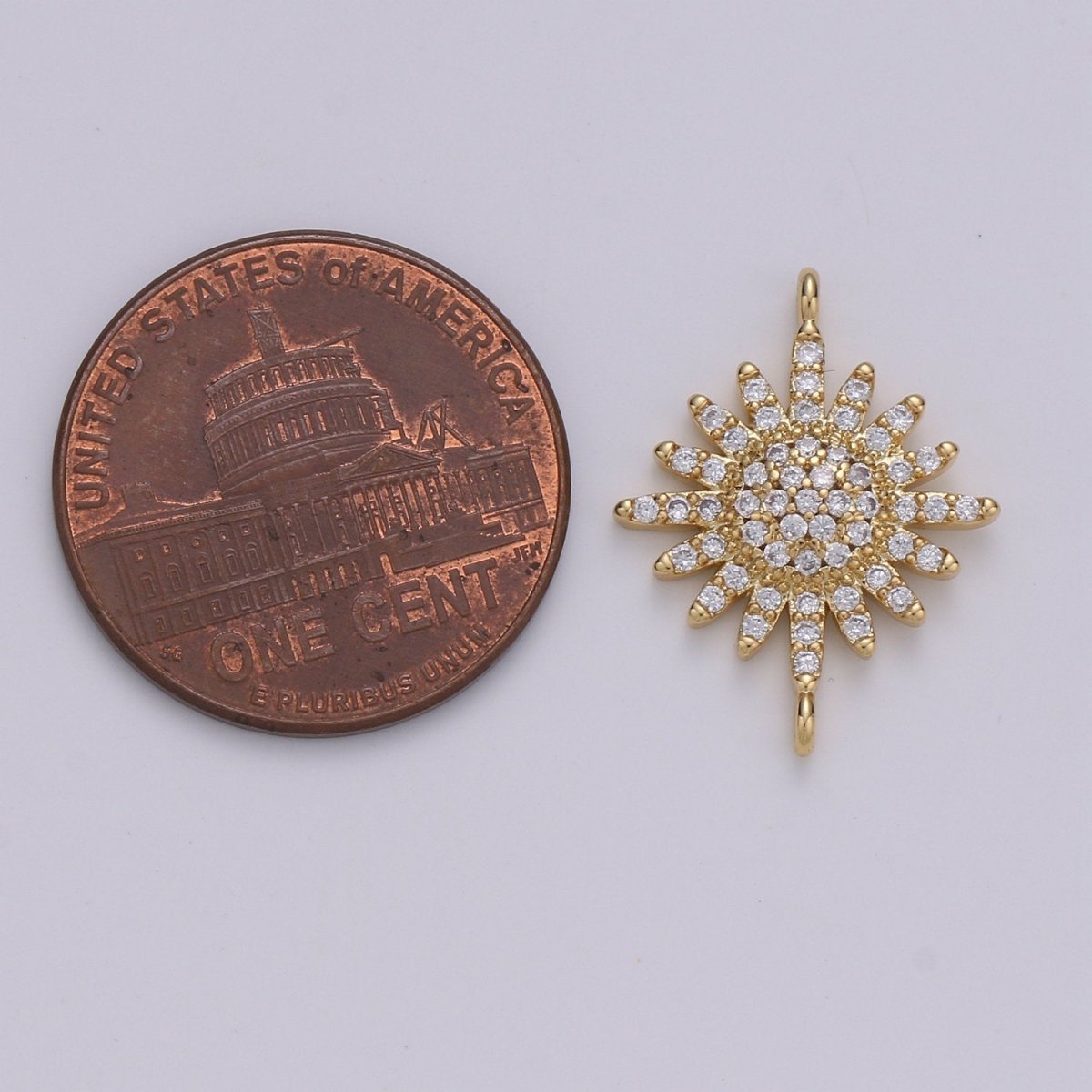 14K Gold plated Sun CZ paved Connectors, Celestial Jewelry Sunshine, Sunburst F-504 - DLUXCA