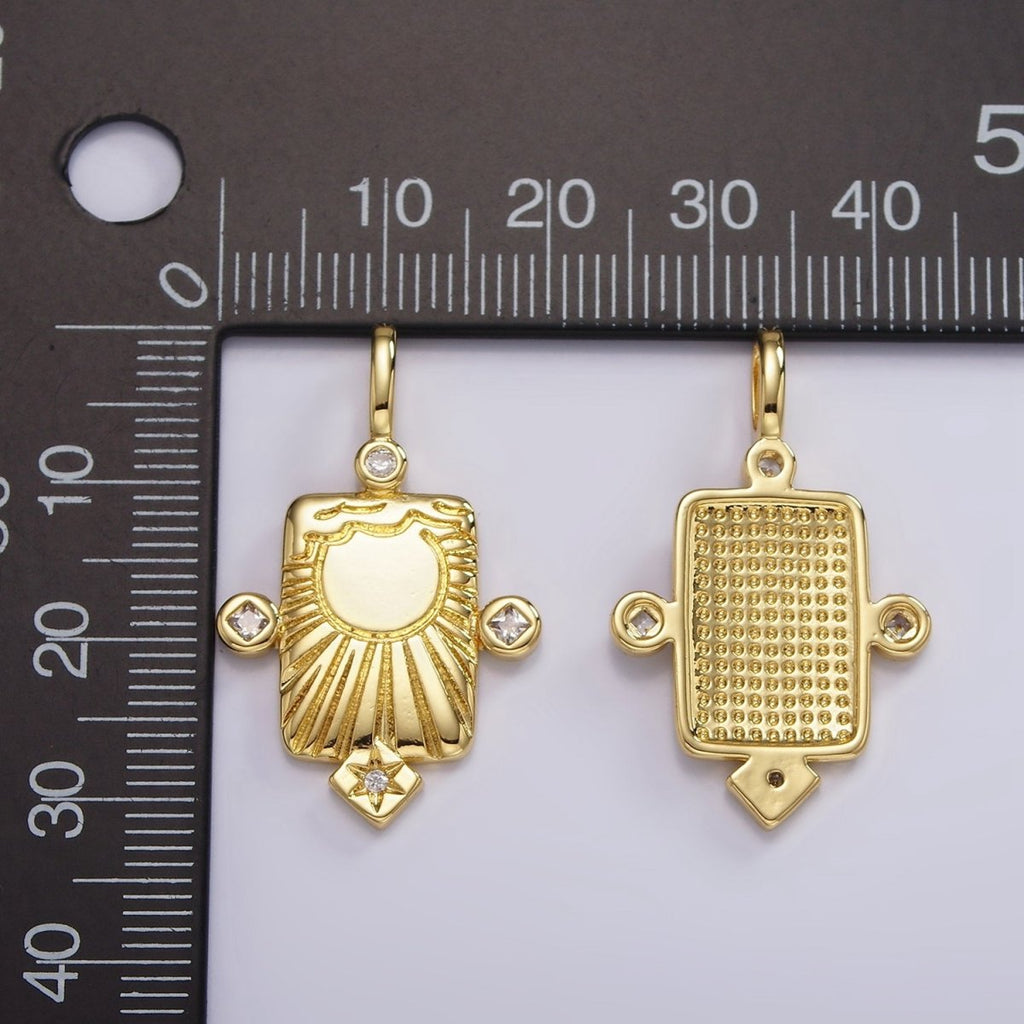 14K Gold plated Sun Ray Celestial Star CZ Dotted Rectangular Pendant | AH089 - DLUXCA
