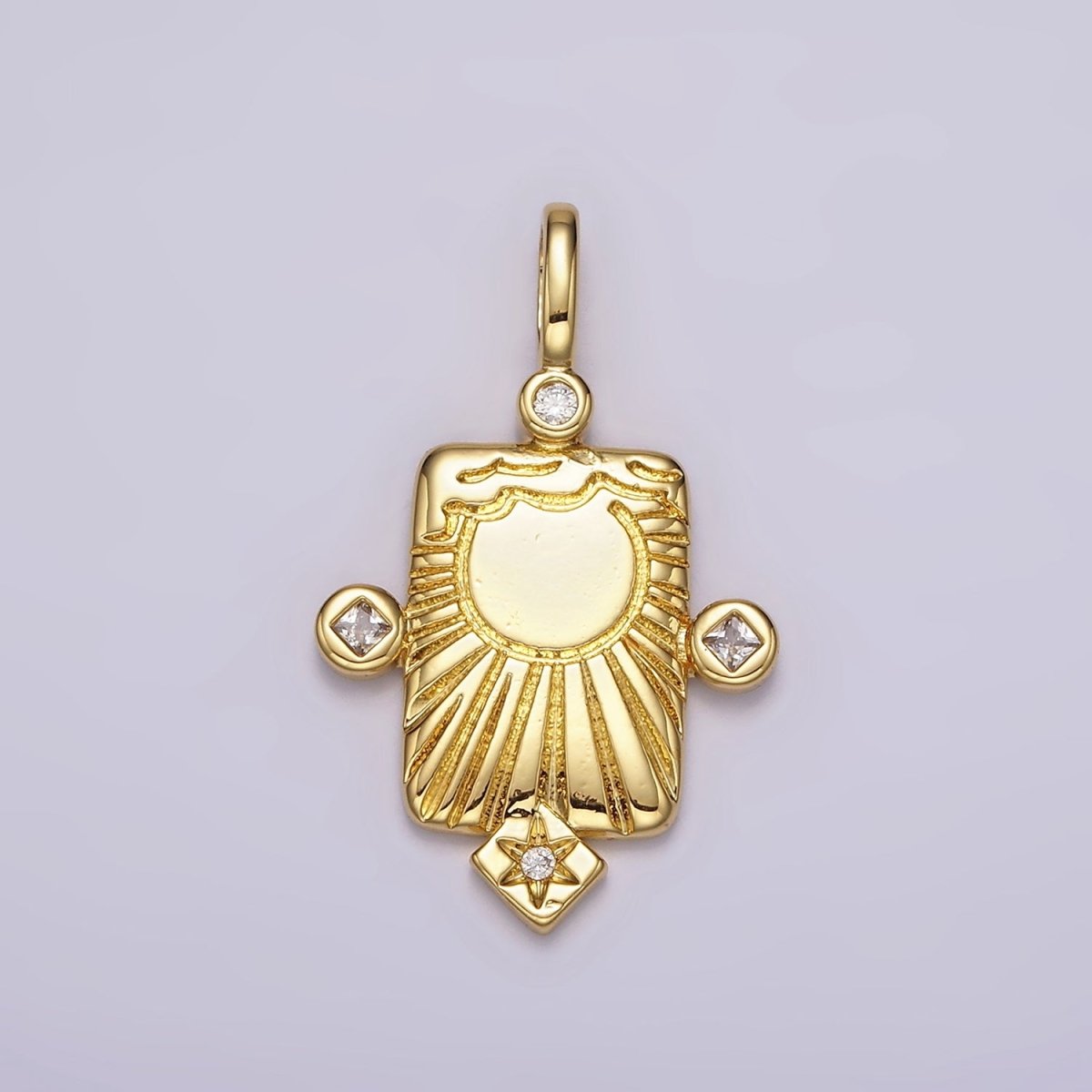 14K Gold plated Sun Ray Celestial Star CZ Dotted Rectangular Pendant | AH089 - DLUXCA