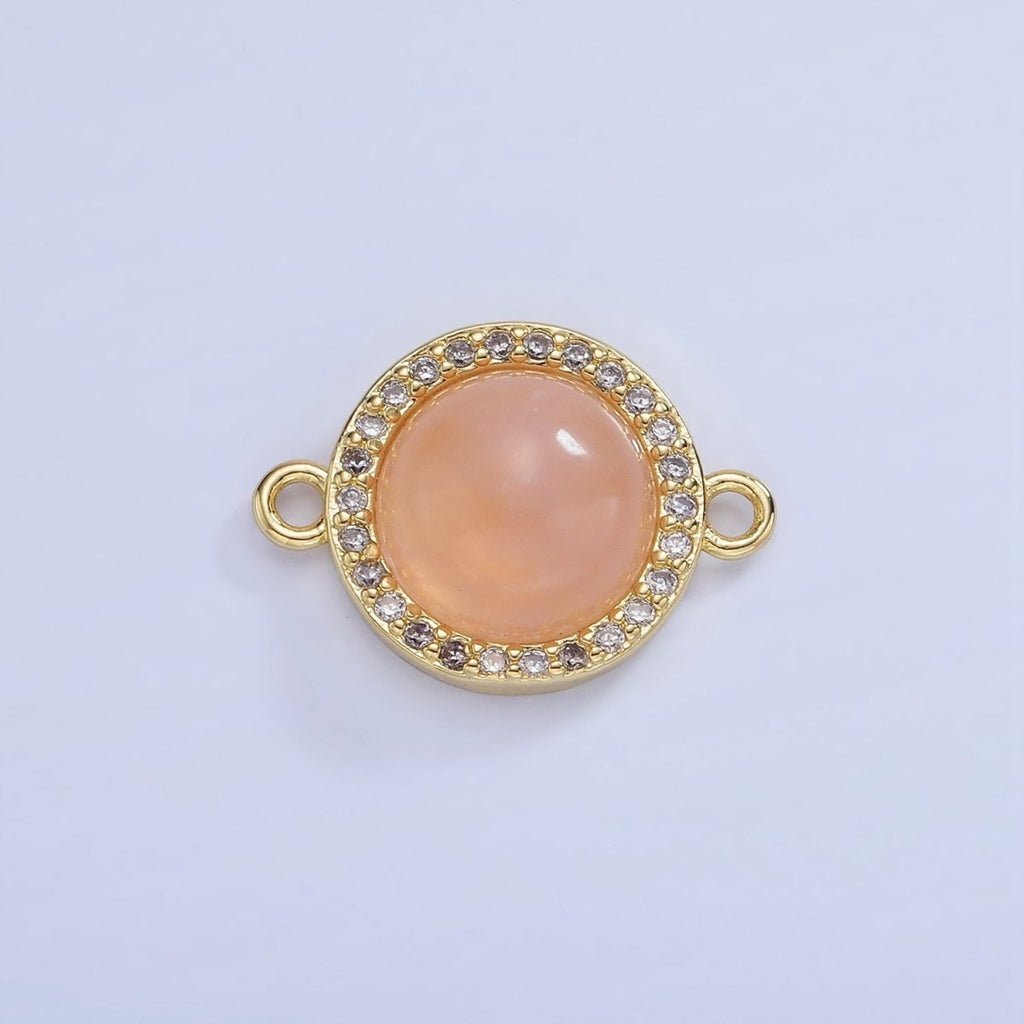 14K Gold plated Sunstone, Amethyst Micro Paved CZ Round Connector | G312