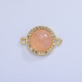 14K Gold plated Sunstone, Amethyst Micro Paved CZ Round Connector | G312