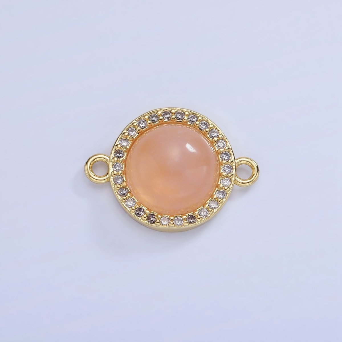 14K Gold plated Sunstone, Amethyst Micro Paved CZ Round Connector | G312