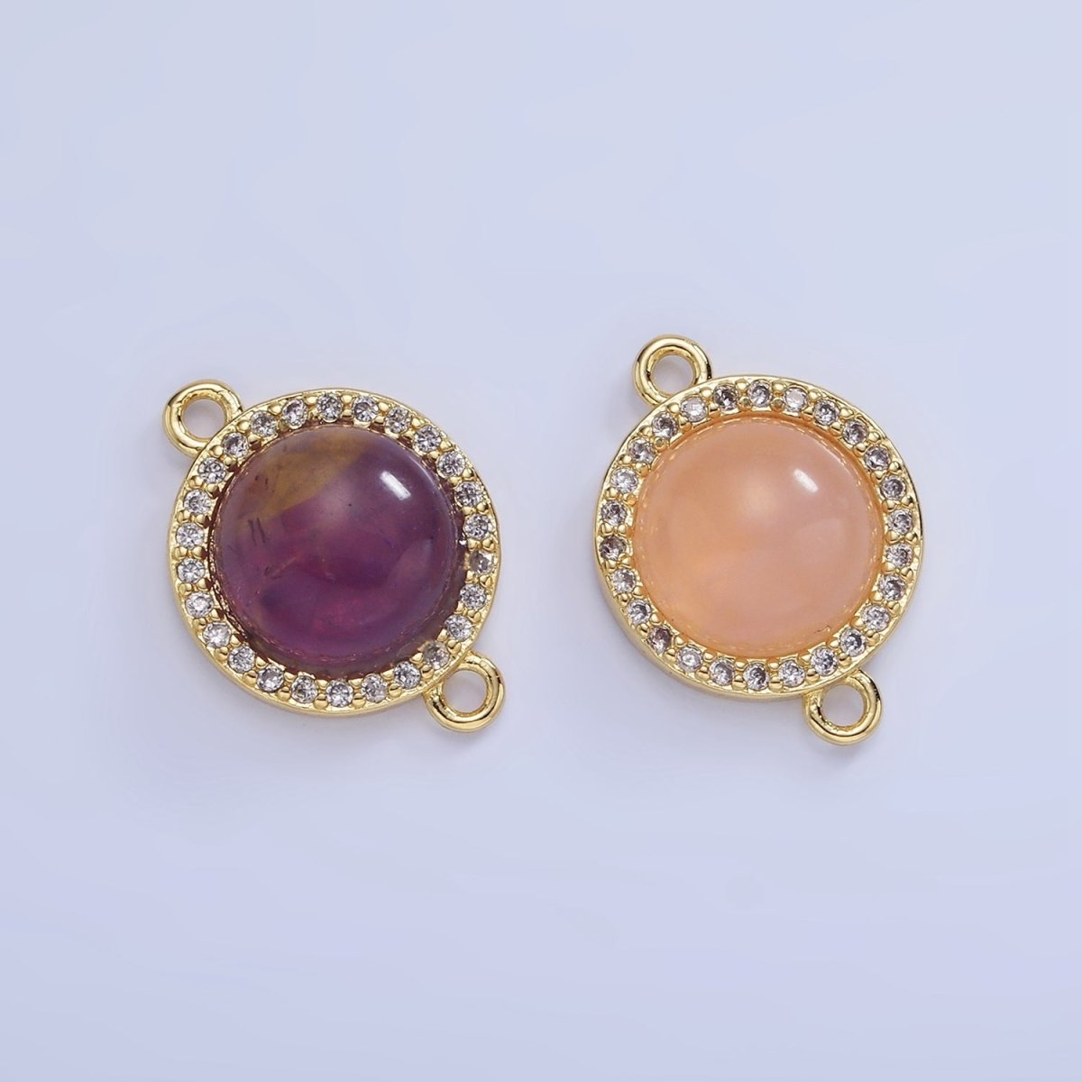 14K Gold plated Sunstone, Amethyst Micro Paved CZ Round Connector | G312