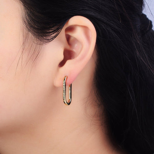 14K Gold plated "Sweet heart" Engraved Oblong U-Shaped Hoop Earrings | AB434 - DLUXCA