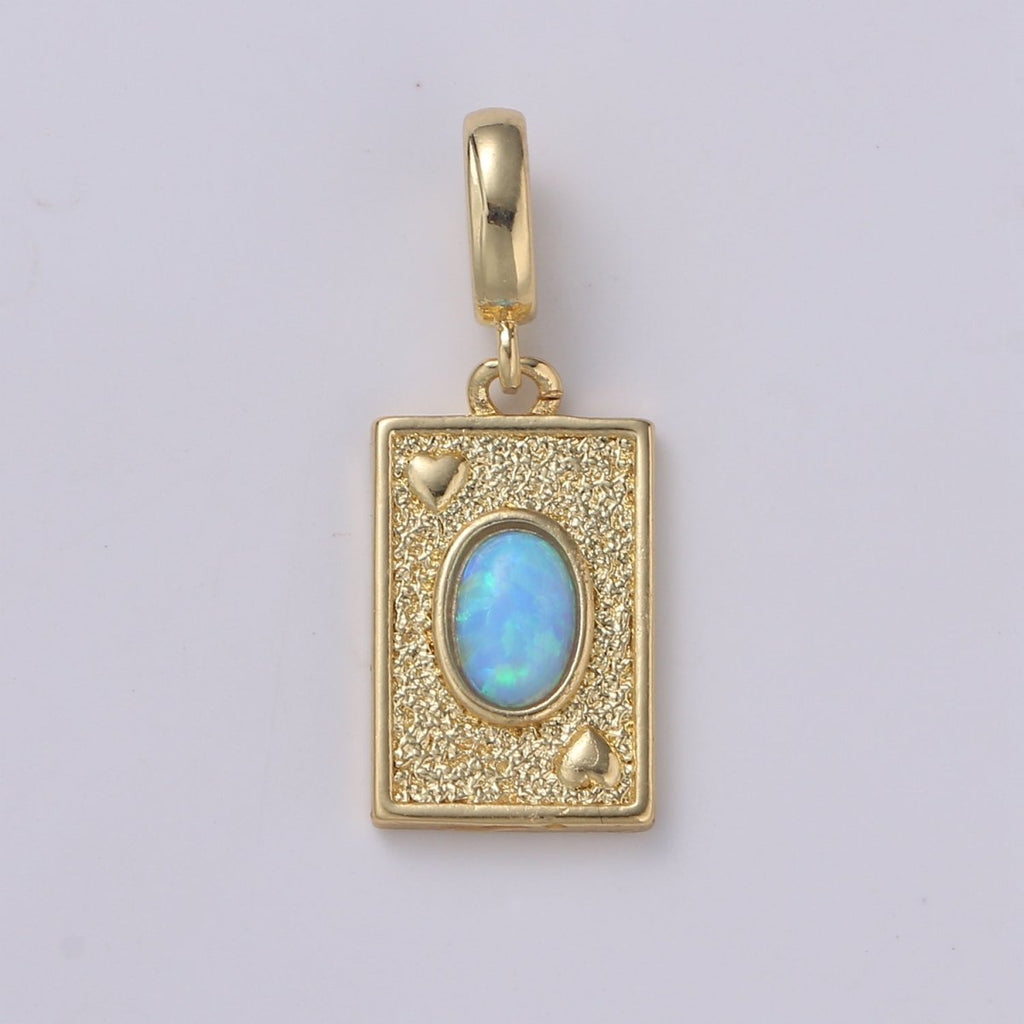 14K Gold plated Tag Opal Charm Rectangle Medallion, Heart Pendant Necklace Charm for Statement Necklace Component Jewelry Supply H-348 H-349