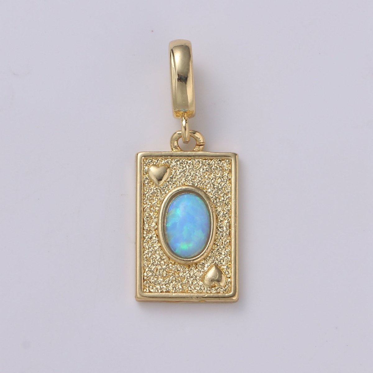14K Gold plated Tag Opal Charm Rectangle Medallion, Heart Pendant Necklace Charm for Statement Necklace Component Jewelry Supply H-348 H-349