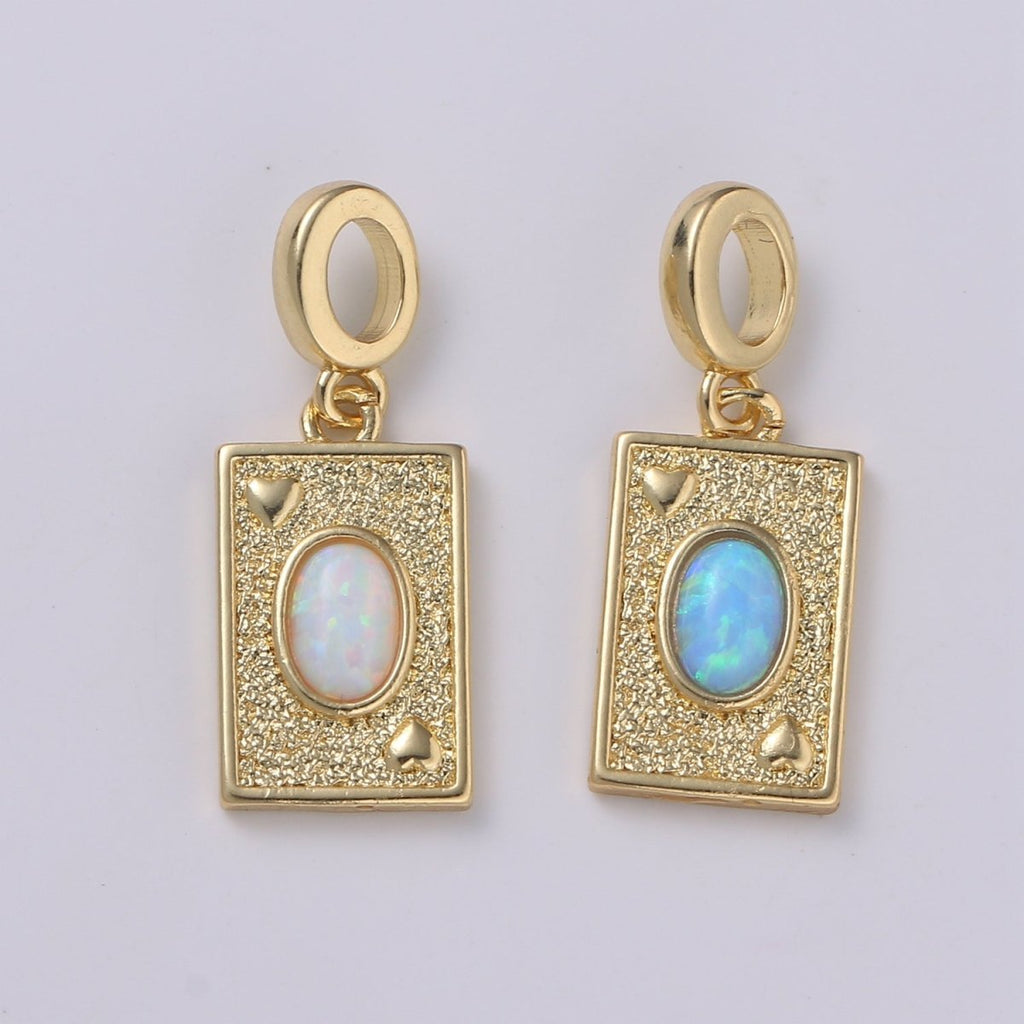 14K Gold plated Tag Opal Charm Rectangle Medallion, Heart Pendant Necklace Charm for Statement Necklace Component Jewelry Supply H-348 H-349