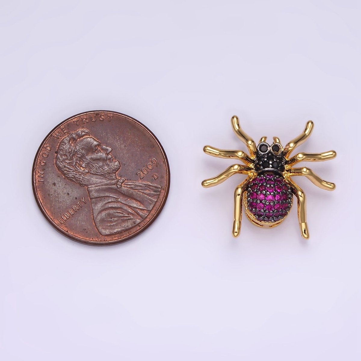 14K Gold plated Tarantula Spider Insect Animal Fuchsia Micro Paved CZ Charm in Gold & Black | N-1845 N-1846 - DLUXCA