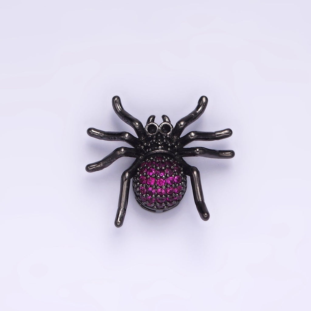 14K Gold plated Tarantula Spider Insect Animal Fuchsia Micro Paved CZ Charm in Gold & Black | N-1845 N-1846 - DLUXCA