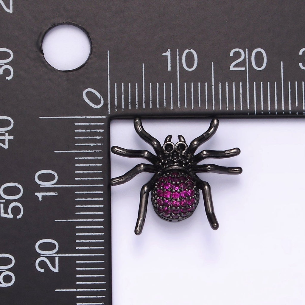 14K Gold plated Tarantula Spider Insect Animal Fuchsia Micro Paved CZ Charm in Gold & Black | N-1845 N-1846 - DLUXCA