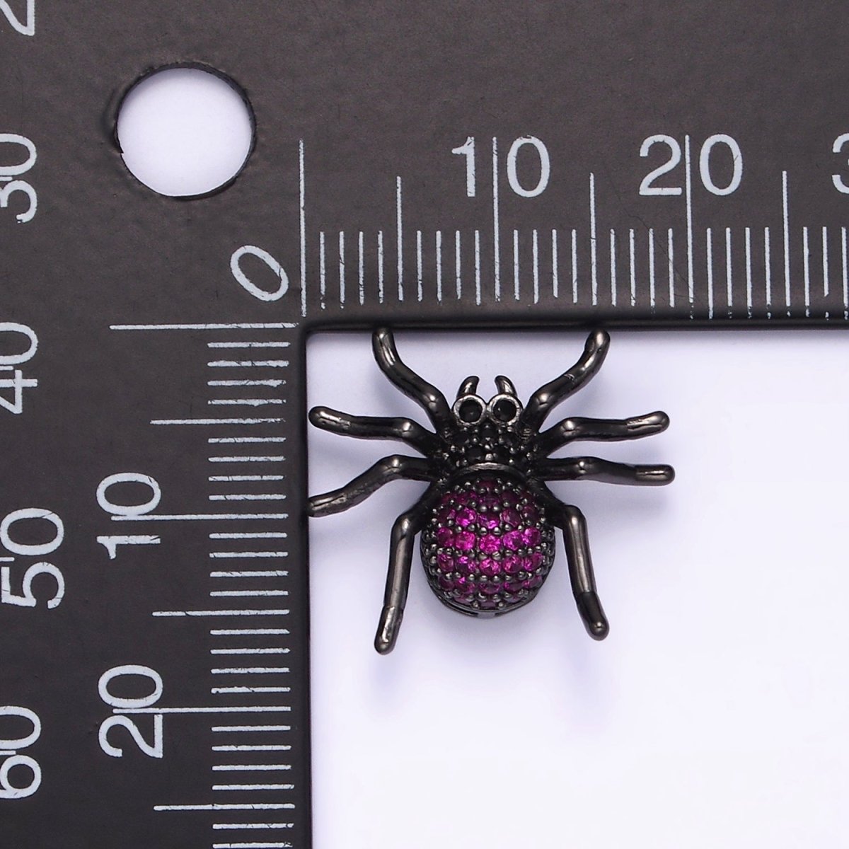 14K Gold plated Tarantula Spider Insect Animal Fuchsia Micro Paved CZ Charm in Gold & Black | N-1845 N-1846 - DLUXCA