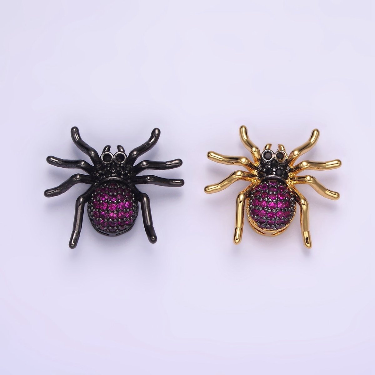 14K Gold plated Tarantula Spider Insect Animal Fuchsia Micro Paved CZ Charm in Gold & Black | N-1845 N-1846 - DLUXCA