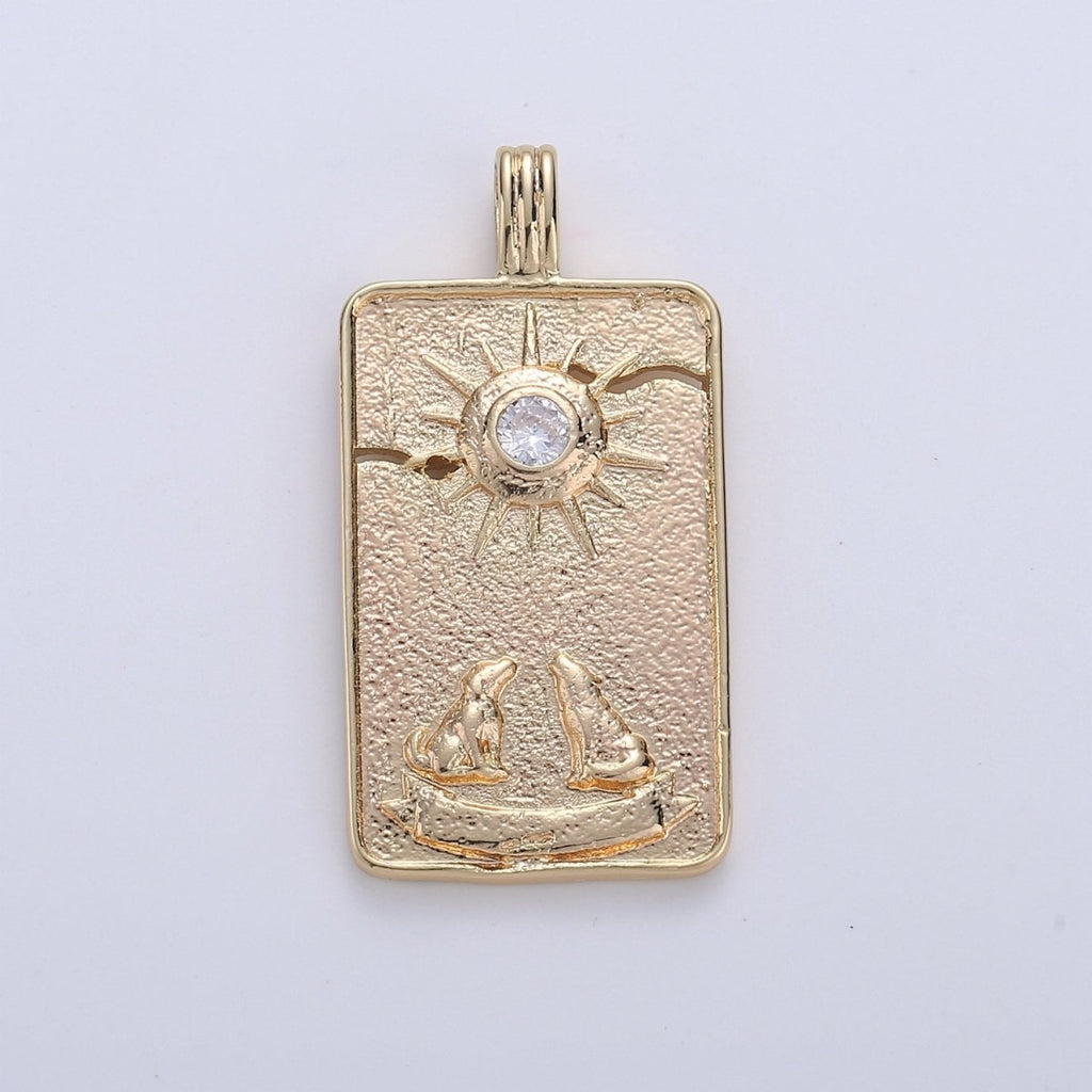 14K Gold plated Tarot Card Charm - The Moon Pendant Amulet Jewelry for Necklace Component Supply I-863 - DLUXCA