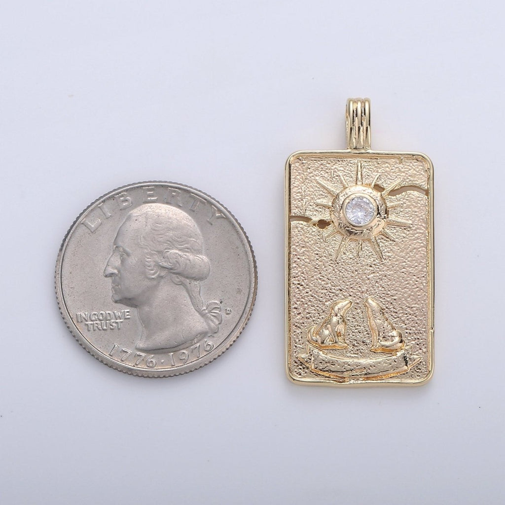 14K Gold plated Tarot Card Charm - The Moon Pendant Amulet Jewelry for Necklace Component Supply I-863 - DLUXCA