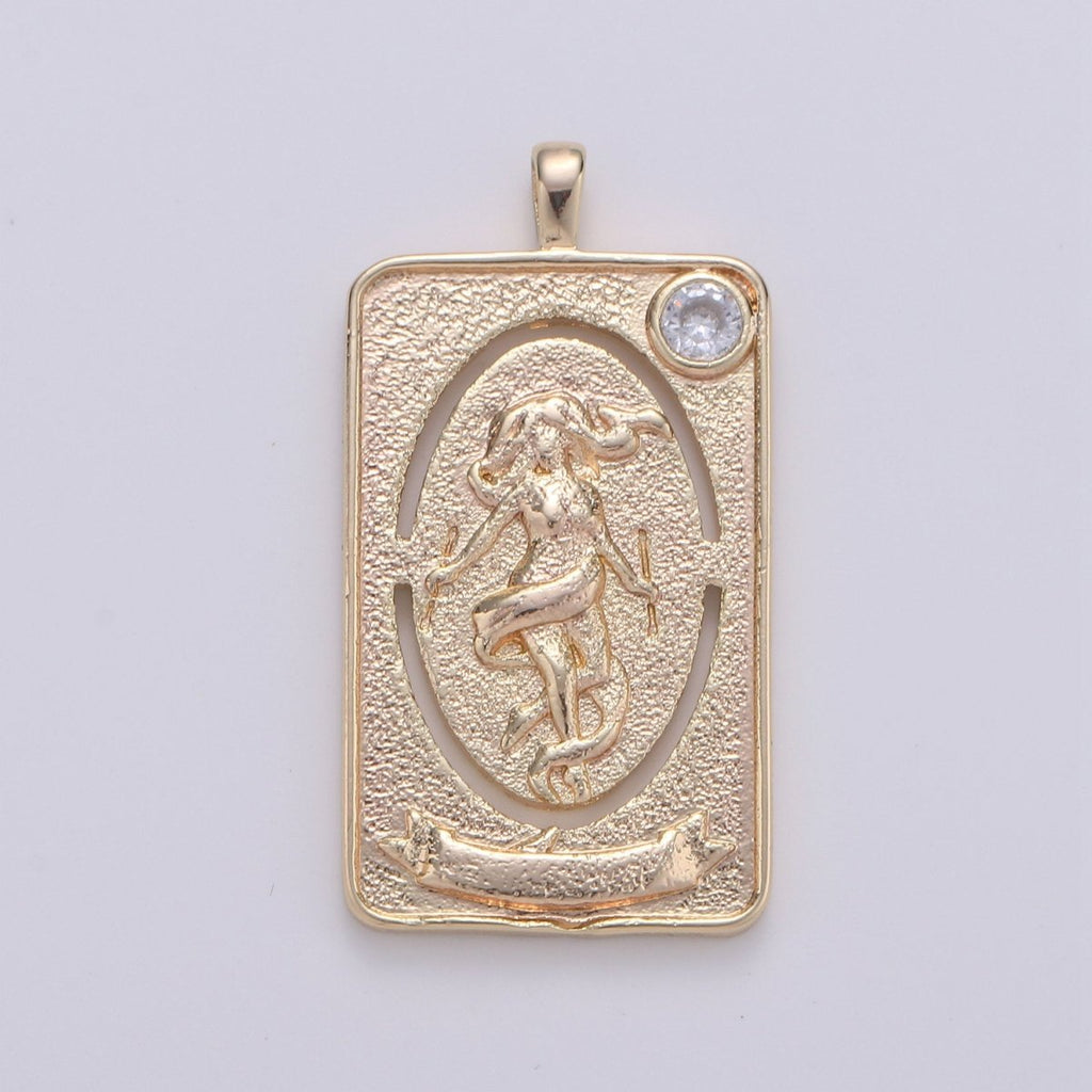 14k Gold plated Tarot Card Charm - The World Tarot Card Pendant, Amulet Jewelry for Necklace Component Supply I-859 - DLUXCA