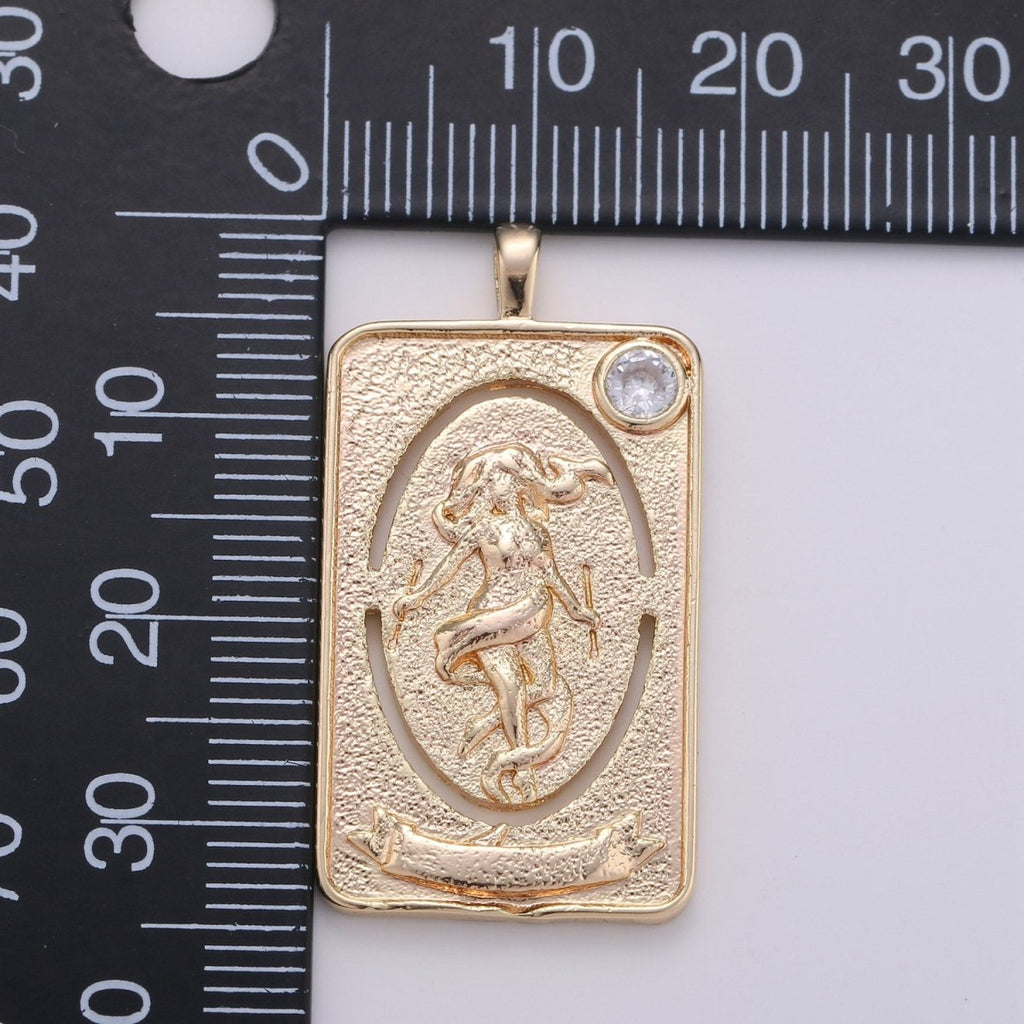 14k Gold plated Tarot Card Charm - The World Tarot Card Pendant, Amulet Jewelry for Necklace Component Supply I-859 - DLUXCA