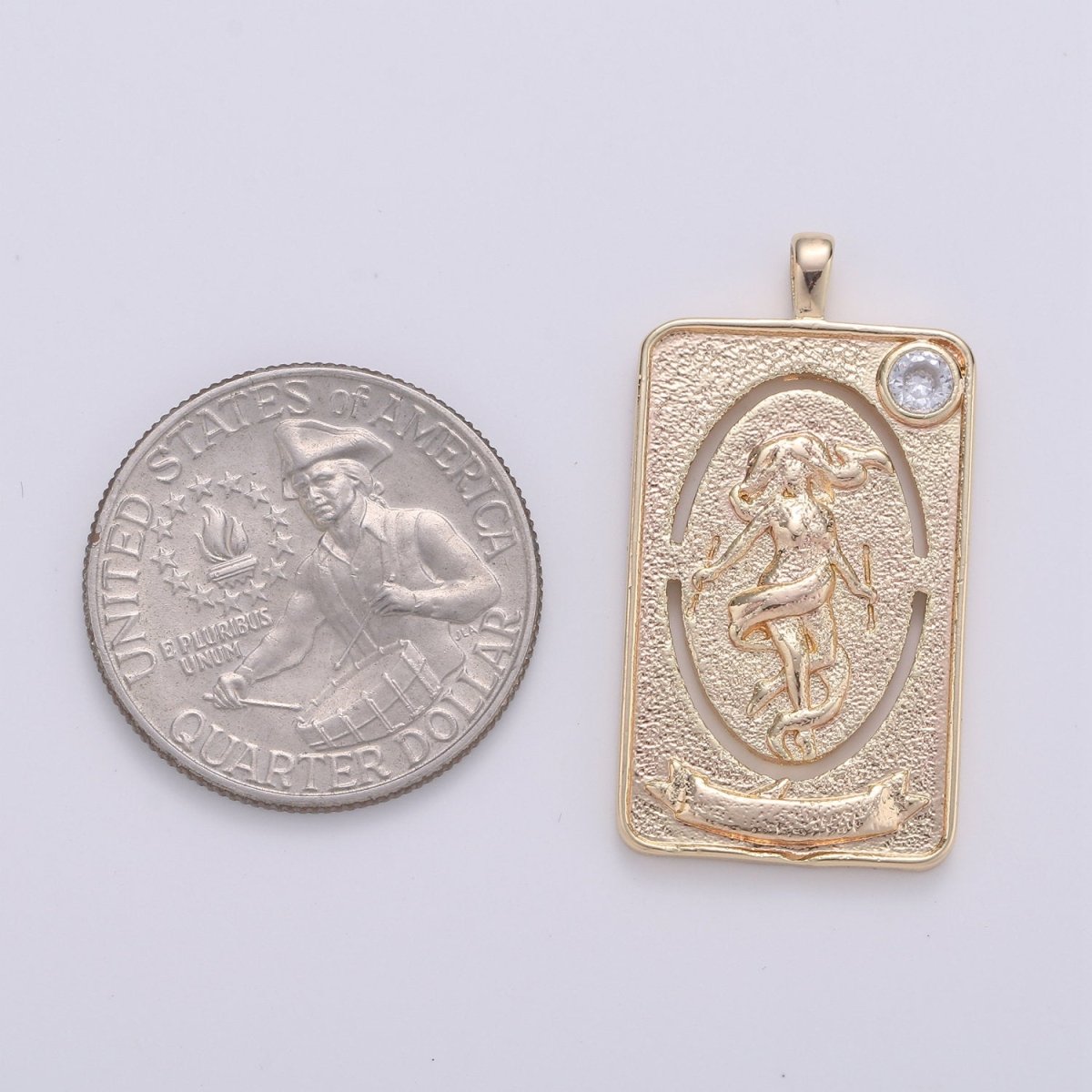 14k Gold plated Tarot Card Charm - The World Tarot Card Pendant, Amulet Jewelry for Necklace Component Supply I-859 - DLUXCA