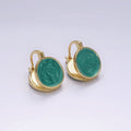 14K Gold plated Teal, White Enamel Round Triangle Latch Hoop Earrings | AE996 AE997