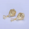 14K Gold plated Teardrop CZ Clam Shell Drop Stud Earrings | P483 - DLUXCA