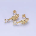 14K Gold plated Teardrop CZ Drop Croissant Stud Earrings | AB1146 - DLUXCA