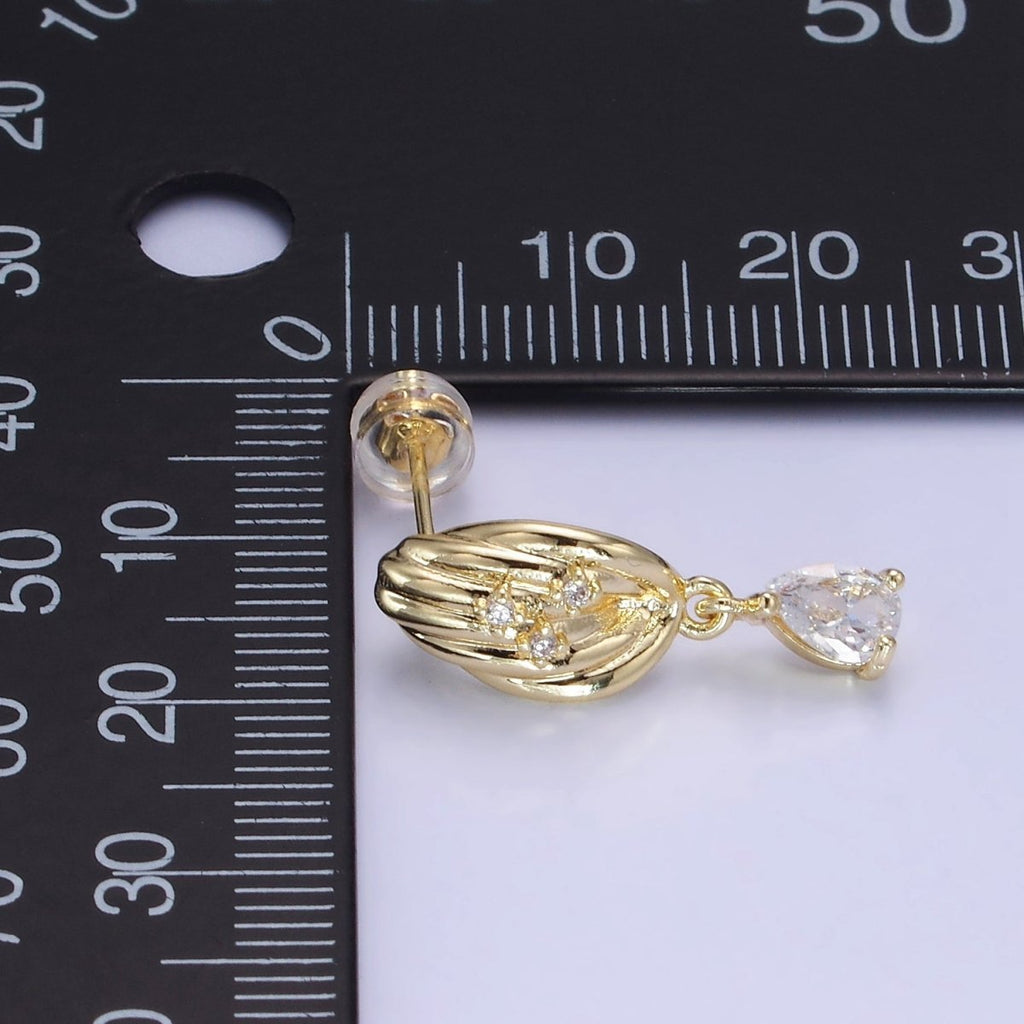 14K Gold plated Teardrop CZ Drop Croissant Stud Earrings | AB1146 - DLUXCA