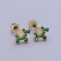 14K Gold plated Teardrop White Opal Green Cubic Zirconia Stud Earrings | Y-104 - DLUXCA