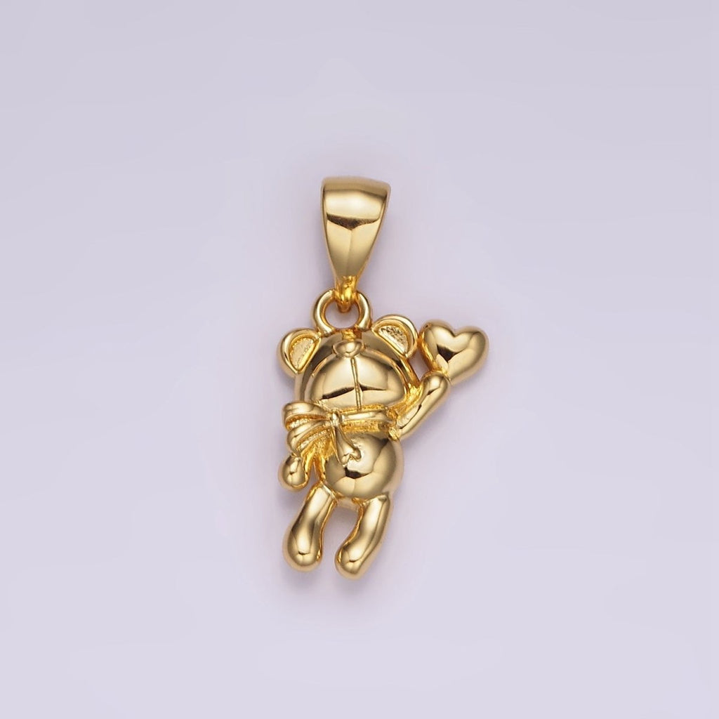 14K Gold plated Teddy Bear Animal Scarf Heart Puffed Pendant in Gold & Silver | AH126