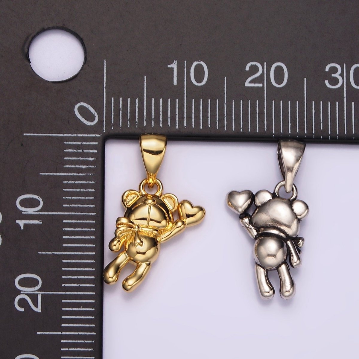 14K Gold plated Teddy Bear Animal Scarf Heart Puffed Pendant in Gold & Silver | AH126