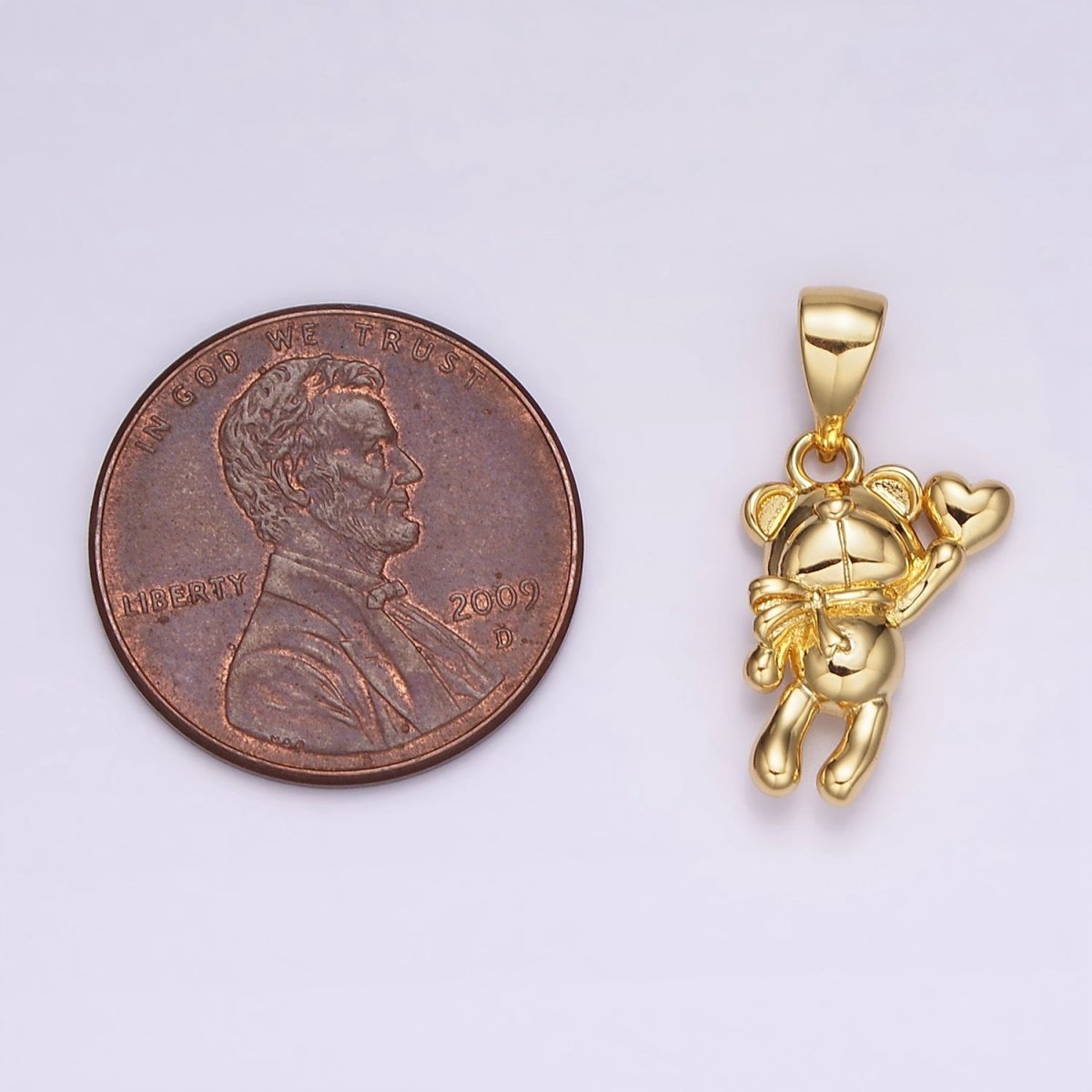 14K Gold plated Teddy Bear Animal Scarf Heart Puffed Pendant in Gold & Silver | AH126