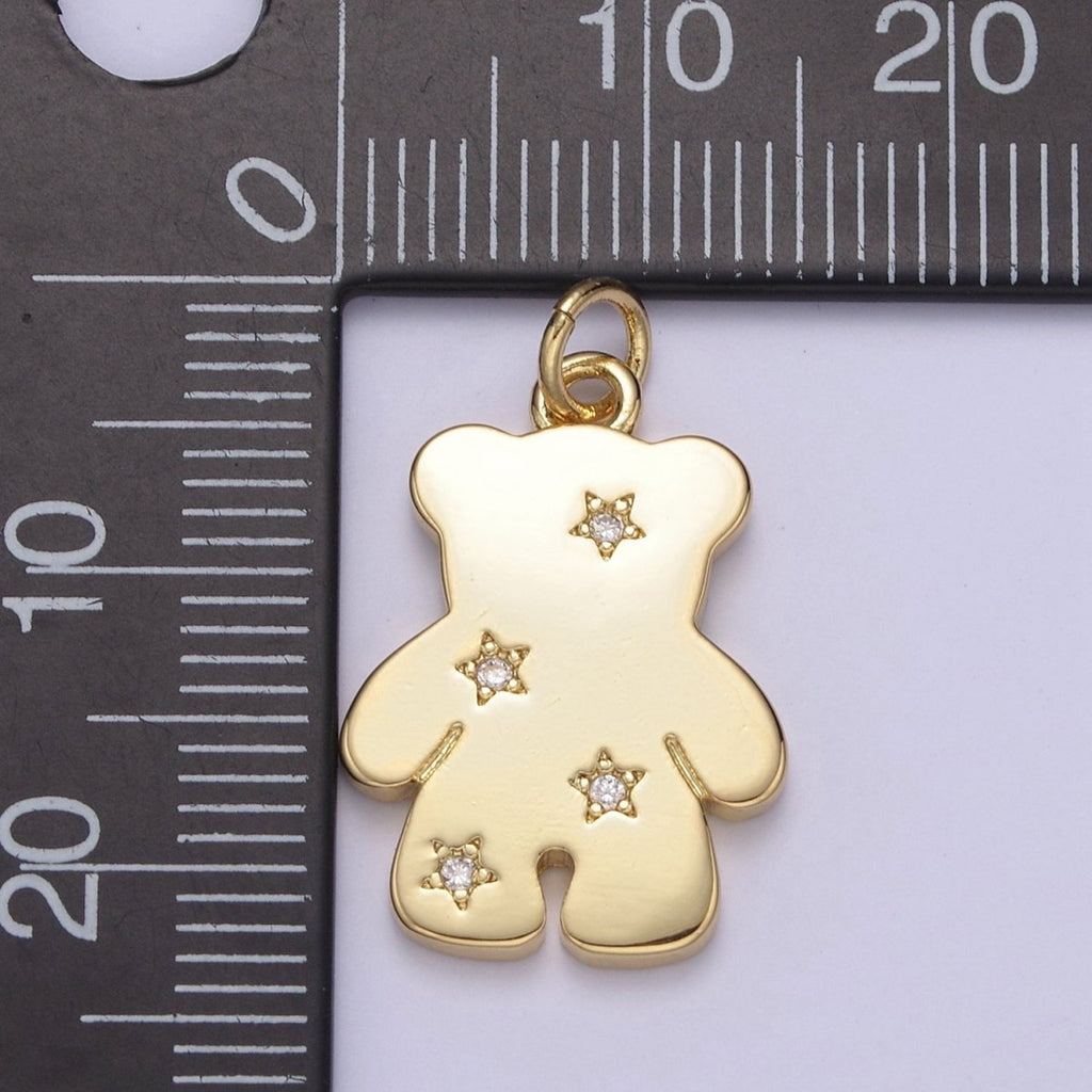 14k Gold plated Teddy Bear Charm with Micro Pave Animal Charm for Kids Jewelry Necklace Bracelet N-688 - DLUXCA