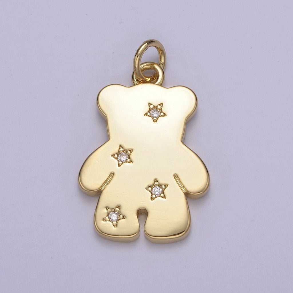 14k Gold plated Teddy Bear Charm with Micro Pave Animal Charm for Kids Jewelry Necklace Bracelet N-688 - DLUXCA