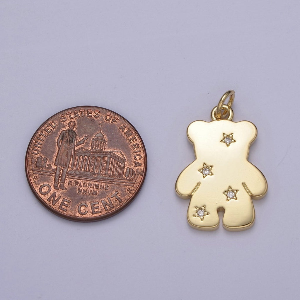 14k Gold plated Teddy Bear Charm with Micro Pave Animal Charm for Kids Jewelry Necklace Bracelet N-688 - DLUXCA