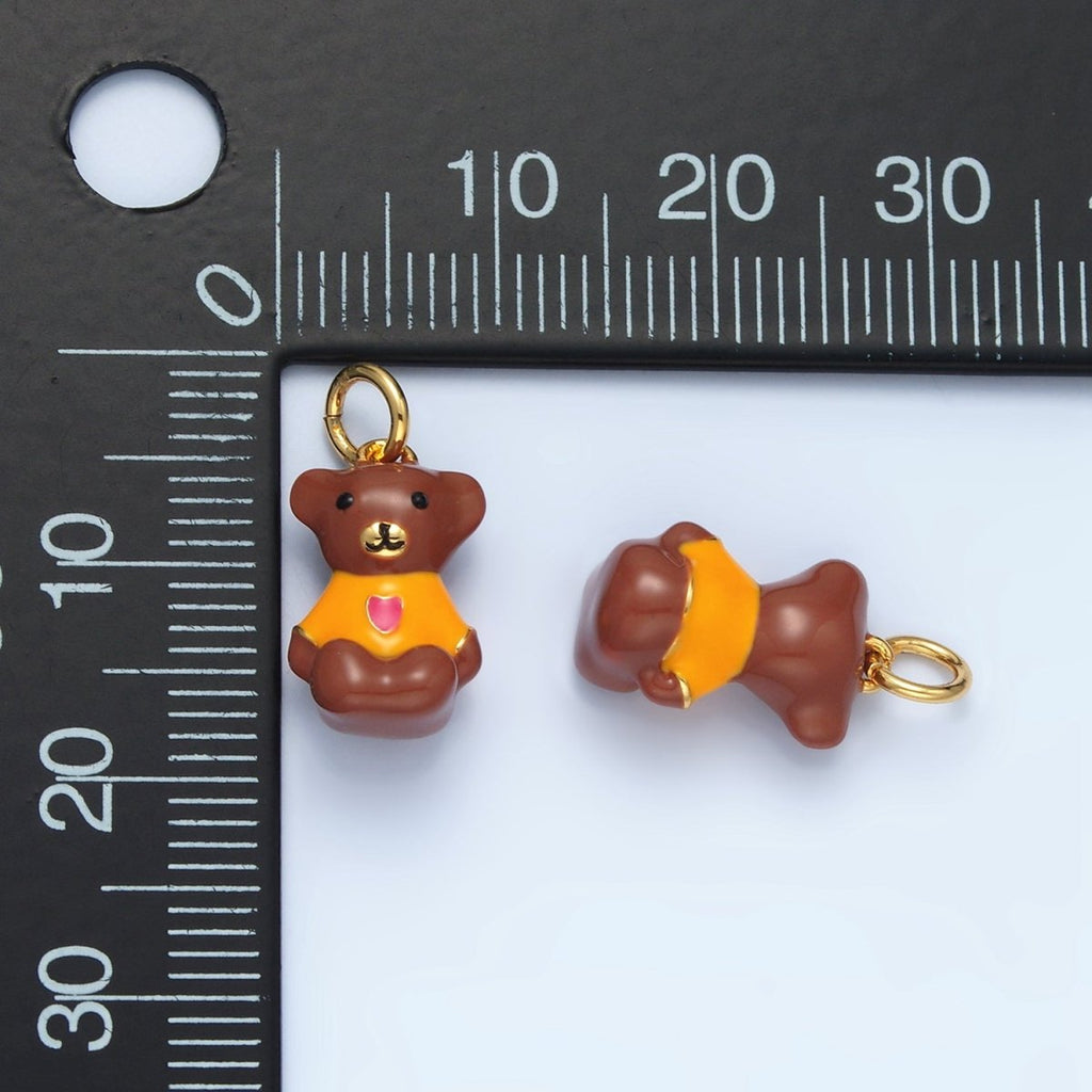 14K Gold plated Teddy Bear Heart Shirt Animal Charm | AG950 - DLUXCA