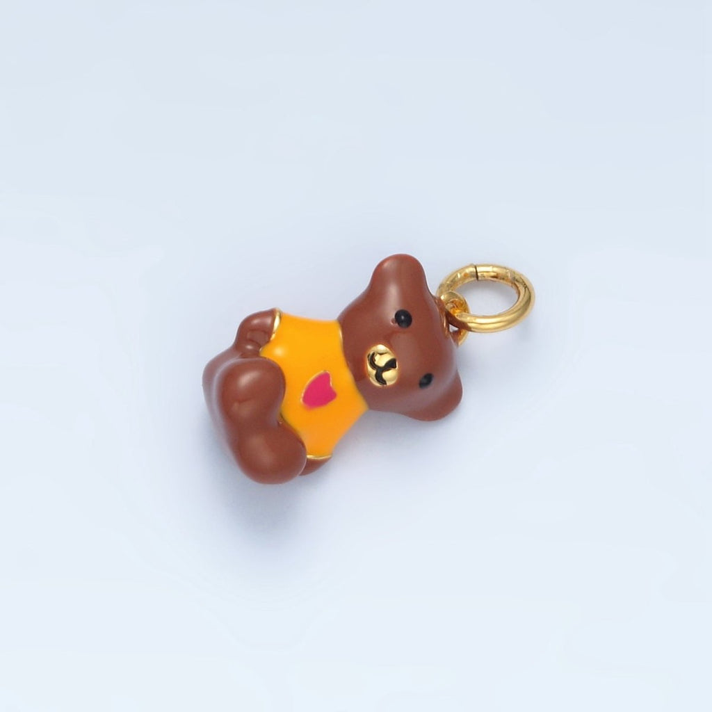 14K Gold plated Teddy Bear Heart Shirt Animal Charm | AG950 - DLUXCA