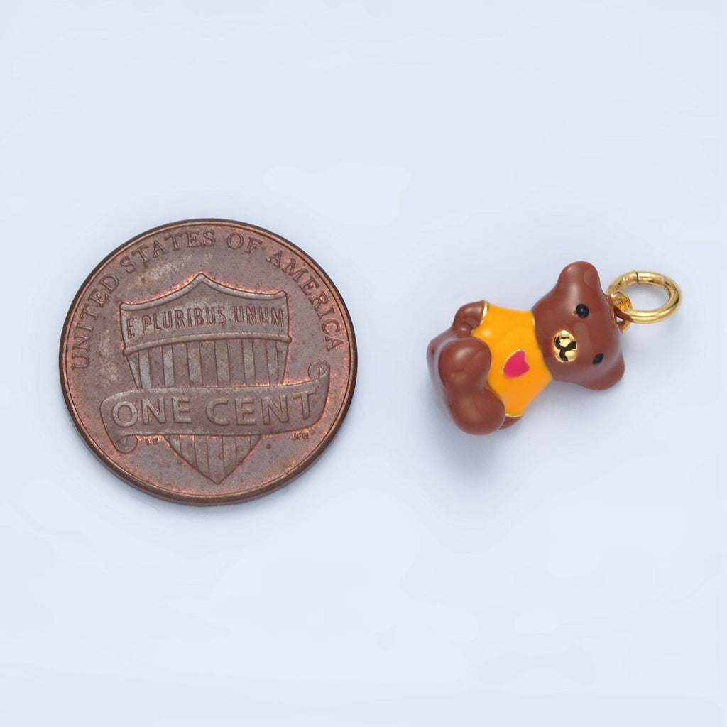 14K Gold plated Teddy Bear Heart Shirt Animal Charm | AG950 - DLUXCA