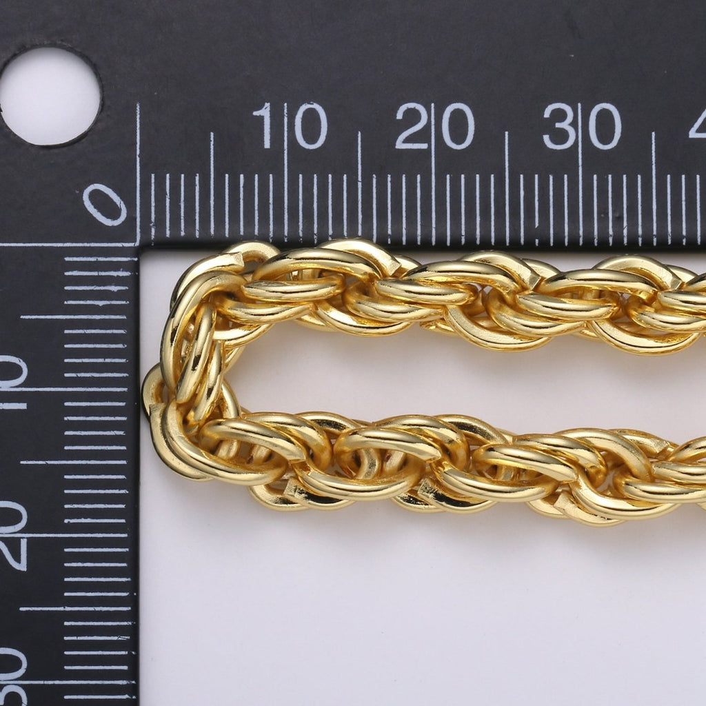 14K Gold plated Thick Gold Rope Necklace, Rope Chain Necklace Chunky Twisted Chain Sold by Yard, Gold Thick Rope for DIY | ROLL-434 Clearance Pricing - DLUXCA
